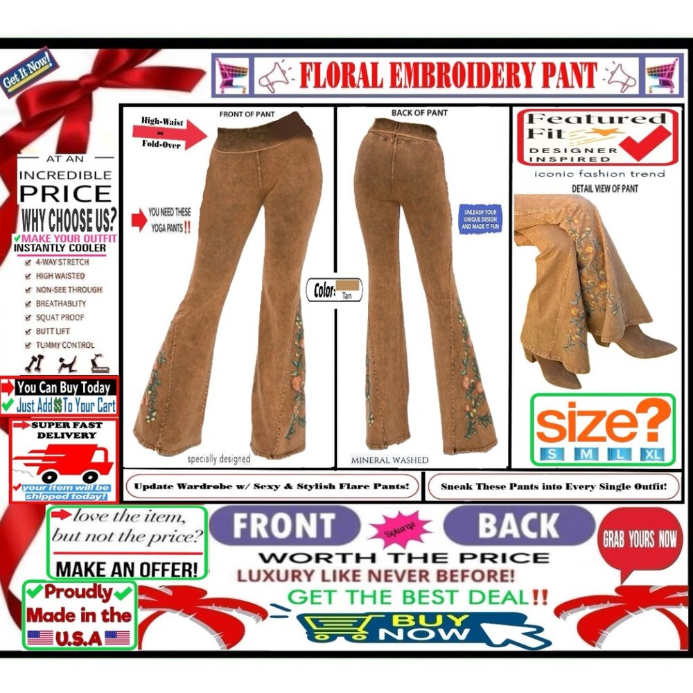 ๐ BOTTOM Fold Embroidery ๐ FLORAL โ LEGGING PANT Waist FLARE Wash ๐ธ BUY NOWโ - Picture 2 of 16